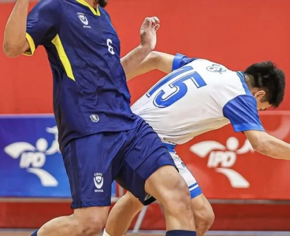 Jogadores da Seleção Brasileira e da FAIPE comemorando gol no FISU América Games 2026 em Lima